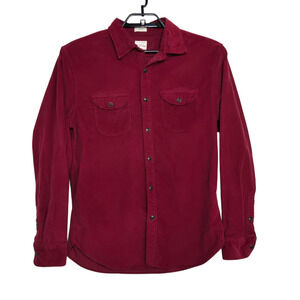 Mens J. Crew Corduroy Work Shirt size Medium Garment Dyed Red Maroon AZ426